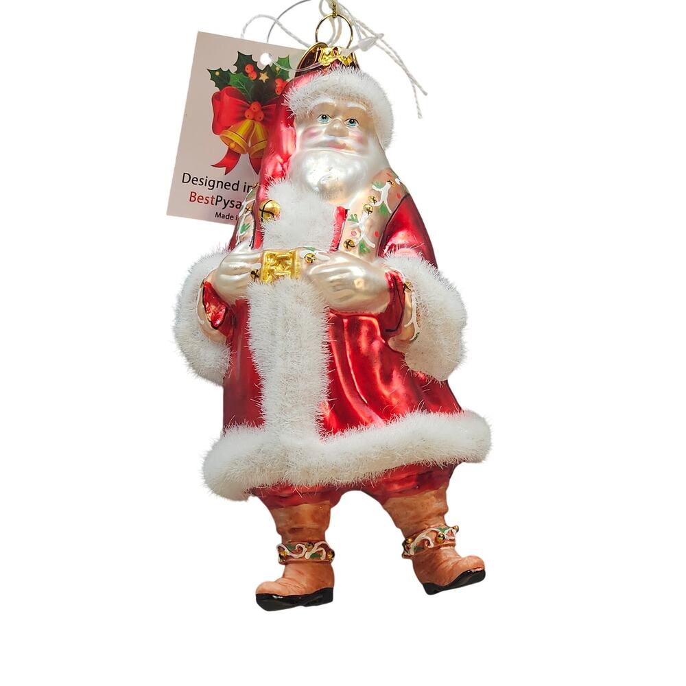 Classic Santa in Fur-Trimmed Coat Glass Christmas Ornament BestPysanky Ornaments
